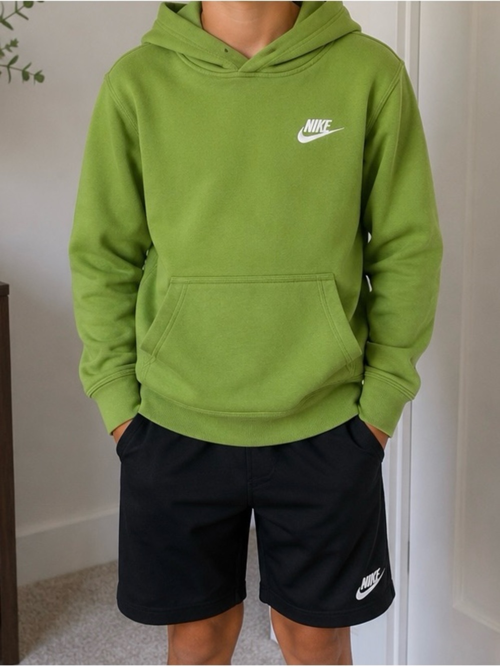 Kids Nike  Green Pullover Hoodie with White Swoosh